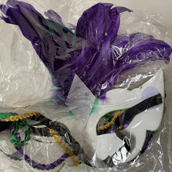 2 Mardi Gras Feather Masquerade Masks - Picture 5 of 8